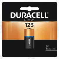 DURACELL Battery: 123 Battery Size, Lithium, 1,550 mAh Capacity, 3V DC (MPN DL123ABPK). Key specifications — attr114739: Lithium; attr117152: DURACELL.