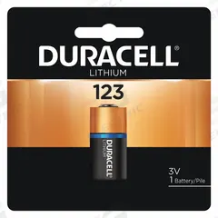 DURACELL Battery: 123 Battery Size, Lithium, 1,550 mAh Capacity, 3V DC (MPN DL123ABPK). Key specifications — attr114739: Lithium; attr117152: DURACELL.