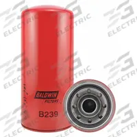 BALDWIN FILTERS Oil Filter: B239, 1 1/2"-16 Thread Size, 12 1/8 in Overall Ht, 5 3/8 in Outside Dia. Key specifications — Baldwin Interchange: B239; Brand: BALDWIN FILTERS; Compatible Vehicle Make: John Deere; Includes: Integral Gasket; Media Material: Cellulose.