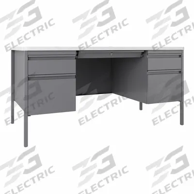HIRSH INDUSTRIES Rectangular Office Desk: Melamine/Particleboard, White, 2 Pedestals - Pedestal Desks