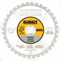 DEWALT Circular Saw Blade: 6 1/2 in Blade Dia., 36 Teeth, 0.06 in Cut Wd, 5/8 in Arbor Size, Carbide (MPN DW9152). Key specifications — attr1116119: DEWALT; attr1145631: Soft Metals.