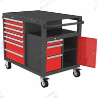 WESTWARD Rolling Tool Cabinet: Gray / Red Drawer, 44 1/4 in W x 31 1/8 in D x 40 in H, 10 Drawers (MPN 48ZF02). Key specifications — Brand: WESTWARD.