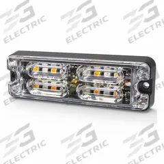 ECCO LED Directional Warrning Light: Perimeter Flashing Warning Light, Amber/Blue, 1/2 in Overall Wd (MPN ED3511AB-WWG). Key specifications — Operating Voltage: 12-24V DC; Number of Flash Patterns: 69; Includes: Mounting Hardware; Electrical Connection: Blunt Cut Wires; Mount Type: Bolt; Brand: ECCO; Shape: Rectangular.