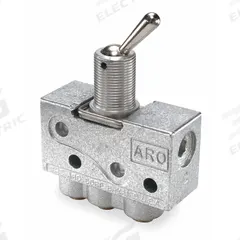 ARO Manual Air Control Valve: 200, Three-Way / Two-Position, Toggle, Gray, 4 scfm Flow Rate - Max (MPN 223-2-C). Key specifications — attr1092903: Gray; attr1086905: Manual Return; attr1086907: 200; attr1086914: Normally Open/Normally Closed; attr1086904: Manual Air Control Valve; attr1086871: 223-2-C.