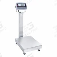 OHAUS Industrial Bench Scale: 15 3/4 in x 19 3/4 in, IP68/IP69K, Column-Mounted, Stainless Steel (MPN D61PW50K1L7). Key specifications — Connection Ports: Infrared Communication Kit; Readability: 0.01 lb/5 g; Brand: OHAUS; Weighing Surface Material: Stainless Steel.