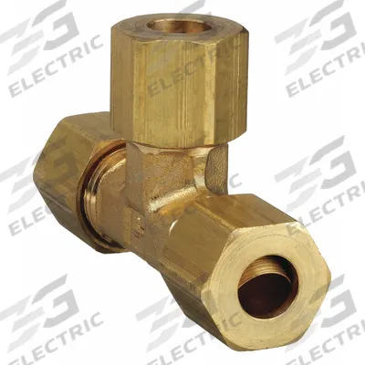 PARKER Compression Tee Fitting: 1/2 in OD x 3/8 in Pipe x 1/2 in OD Fitting Size, Brass - Standard Sleeve Brass Compression Fittings