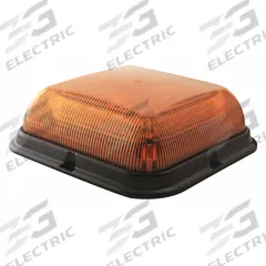 ECCO Beacon Light: Flashing Beacon, Amber, 6 1/2 in Overall Wd, 2 5/16 in Overall Ht, LED, 12-24V DC (MPN EB7180A). Key specifications — Operating Voltage: 12-24V DC; Number of Flash Patterns: 8; Includes: Gasket; Electrical Connection: Blunt Cut Wires; Mount Type: Bolt; Brand: ECCO; Shape: Square; Lighting SAE Class Rating: SAE Class 1.