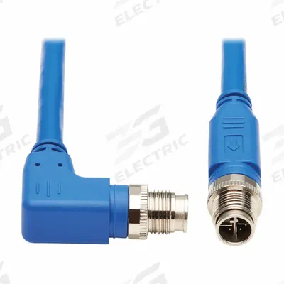 EATON TRIPP LITE Ethernet Cable: 9.8 ft Lg, X Coding, M12 Male Right Angle x M12 Male Straight - M12 Connector to M12 Connector Power over Ethernet (PoE) Cordsets