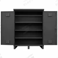 DURHAM MFG Storage Cabinet: 60 1/2 in x 24 in x 78 in, Swing Handle & Padlock Hasp, Legs, Shelves (MPN HDCO246078-4S95). Key specifications — Cabinet Color: Gray; Method of Construction: Welded; Base Type: Legs; Assembled: Assembled; Mobility: Stationary; Adjustable Shelves: Adjustable; Cabinet Finish: Powder Coated; Cabinet Material: Steel.