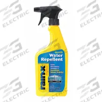 RAINX Glass Cleaner: Ready to Use - Premixed, Windshield Treatment, Water Repellent, Spray Bottle (MPN 800002250). Key specifications — Container Type: Spray Bottle; Color: Clear; Product Form: Liquid; Series: Original; Recommended Dilution: Ready to Use; Product Type: Windshield Treatment; Brand: RAINX.