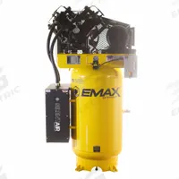 EMAX Electric Air Compressor: 7.5 hp, 2 Stage, Vertical, 80 gal, 26 cfm, 175 psi, 460V, Auto (MPN ESP07V080V3-460). Key specifications — attr1395880: Auto; attr48430: EMAX; attr48448: Spring-Loaded Belt Tensioning Device; attr48450: 460V; attr48474: Three; attr48487: Vertical.