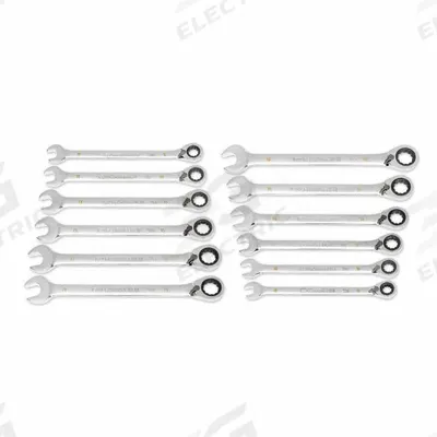 GEARWRENCH Combination Ratcheting Wrench Set: Alloy Steel, Full Polish Chrome, Std - Metric 12-Point Ratcheting Combination Wrench Sets