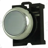 EATON Flush Push Button: 22 mm Mounting Size, Non-Metallic, Momentary (MPN M22M-DL-W). Key specifications — Brand: EATON; Action: Momentary; Series: M22; Push Button Material Type: Non-Metallic.