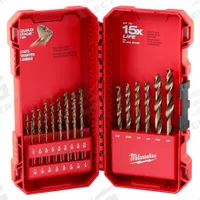 MILWAUKEE Jobber Length Drill Bit Set: 23 Pc, 1/16" to 3/8", 135° Point, Cobalt, 3-Flats Shank (MPN 48-89-2338). Key specifications — attr1236168: PACKOUT™ Case.