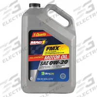 MAG 1 Engine Oil: Synthetic, Biodegradable, 5 qt Size, Bottle, 0W-20, FMX (MPN MAG65828). Key specifications — SAE Grade: 0W-20; Brand: MAG 1; Biodegradable: Biodegradable; Compatible Engine Type: Gasoline Engines; Compatible Vehicle Type: SUVs; Oil Series: FMX; Dexos Rating: 2.