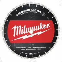 MILWAUKEE Diamond Saw Blade: Concrete, 14 in Blade Dia., 1 in Arbor Size, Wet/Dry, Best, Segmented (MPN 49-93-7540). Key specifications — attr1097734: Wet/Dry; attr1097738: Low HP Walk Behind Saw; attr1097751: MILWAUKEE.