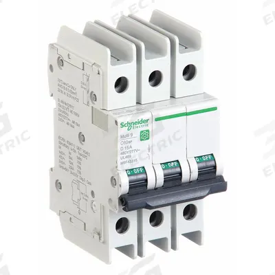 SCHNEIDER Miniature Circuit Breaker: 15 A Amps, 14kA at 120/240V AC, Screw Clamp - D-Curve, 3-Pole UL489 DIN Rail-Mount Miniature Circuit Breakers