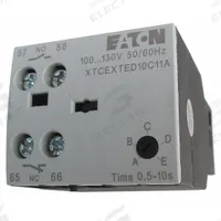 EATON IEC Timer Module: Off Delay, 5 sec – 100 sec, 1NO/1NC, 200-240V AC Coil (MPN XTCEXTED100C11B). Key specifications — Maximum Voltage Rating: 240V AC; Mounting: Front; Brand: EATON; Compatible with Series: XTRE.