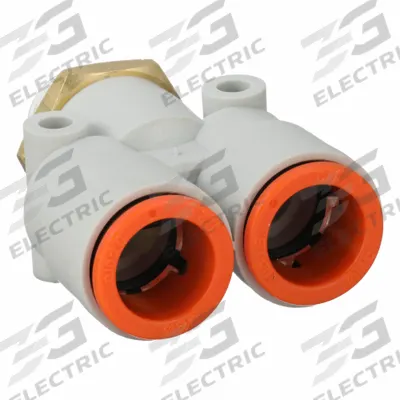 SMC Push-Fit Wye Fitting: 1/2 in OD x 1/2 in OD x 1/4 in Pipe x 1/2 in Pipe Size - Polybutylene & Brass Tube Fittings