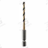 DEWALT Hex Shank Drill Bit: 9/64", 135° Split Point, Black & Gold HSS, Impact Rated (MPN DWA5009). Key specifications — attr1234973: Impact Rated; attr1234966: DEWALT; attr1234978: 0.1406.