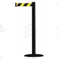 TENSABARRIER Barrier Post with Belt: Black/Yellow, Chevron, No Legend, 7 1/2 ft Belt Lg, Black (MPN 875-33-STD-NO-D4X-C). Key specifications — Base Material: Cast Iron; Belt Color: Black/Yellow; Brand: TENSABARRIER; Post Material: Plastic; Post Color: Black; Message: No Legend.