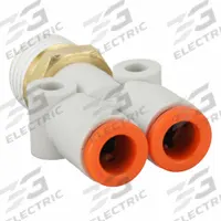 SMC Push-Fit Wye Fitting: 1/4 in OD x 1/4 in OD x 1/4 in Pipe x 1/4 in Pipe Size, White (MPN KQ2U07-35AS). Key specifications — Brand: SMC.