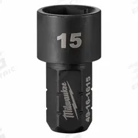 MILWAUKEE Impact Socket: SAE/Metric, 15 mm Socket Size, 6-Point, Short, 1 41/64 in Overall Lg (MPN 49-16-1615). Key specifications — attr1215501: MILWAUKEE; attr1215515: Black Oxide; attr1215518: 15 mm.