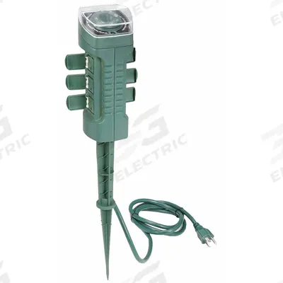 APPROVED VENDOR Programable Outdoor Power Stake: 6 ft Lg, 14/3, 5-15P Plug, 6 Outlets - Extension Cords with Power Stakes
