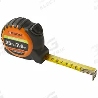 KESON Tape Measure: Nonmagnetic Single Hook Tip, 25 ft / 7.5 m, Plastic with Rubberized Grip (MPN PG18M25ALV). Key specifications — attr935324: KESON; attr942259: High-Visibility Orange; attr935328: 1/16 in; attr935329: Inches; attr935337: Metric/SAE; attr936607: Auto Lock; attr985315: Greater than 5 m; attr972446: Inch/Metric.