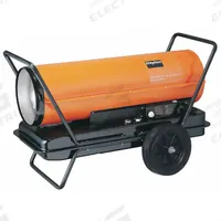 DAYTON Portable Oil and Kerosene Torpedo Heater: Wheeled Mounted, 8,500 sq ft Heating Area (MPN 3VE53). Key specifications — Key Features: Thermostat; Portability: Wheeled Mounted; Brand: DAYTON; Tank Capacity/Hours on One Filling: 29 gal/10 hr; Overall Dimensions - H x L x D: 32-7/8 in x 52-1/2 in x 31-7/16 in.