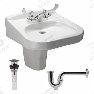 ZURN Bathroom Sink: Z5320 Wheelchair Lavatories, White, Vitreous China, Dual Manual Handle - One-Station Wall-Mounted Bathroom Sinks with Faucets