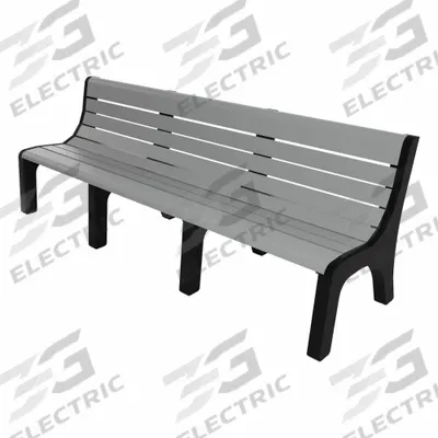 ULTRASITE Outdoor Bench: Newport, 96 in Overall Lg, 33 3/8 in Overall Ht, Gray, Black - Vandal Resistant Resinwood Benches