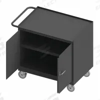 DURHAM MFG Mobile Cabinet Workbench: 36 in x 24 in, Steel, 1,200 lb Overall Load Capacity, Gray (MPN 3113-95). Key specifications — Included Components: Handle on Side; Assembly: Fully Assembled; Brand: DURHAM MFG.