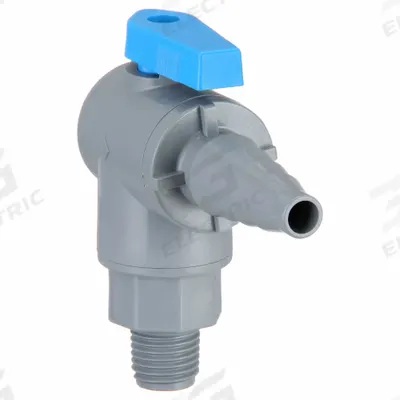 APPROVED VENDOR Manual Two-Way Ball Valve: 3/8 in, PVC, Angle, MNPT x Barb - Angle-Body PVC Ball Valves