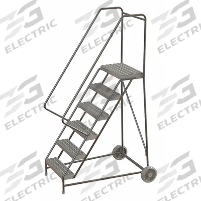 TRI-ARC Wheelbarrow Ladder: 5 ft Platform Ht, Assembled, No Locking Mechanism - Aluminum Tilt-&-Roll Ladders