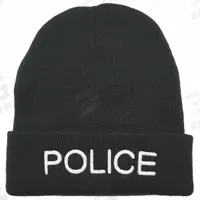 HEROS PRIDE Police Hat: Universal, Black with White Lettering, Acrylic Knit (MPN 6890). Key specifications — Color: Black with White Lettering; Size: Universal; Material: Acrylic Knit.