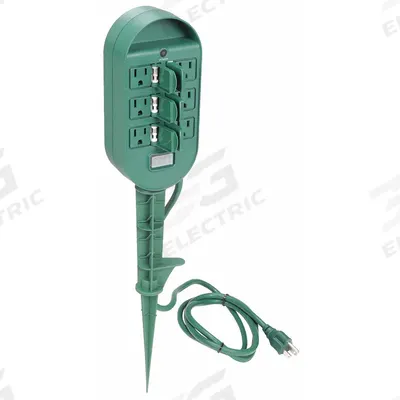 APPROVED VENDOR Remote Control Power Stake: 6 ft Lg, 14/3, 5-15P Plug, 6 Outlets, 15 A Current - Extension Cords with Power Stakes