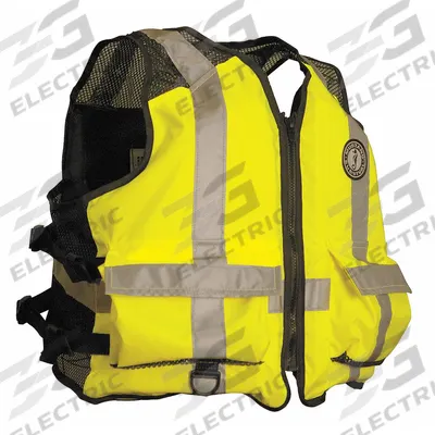 MUSTANG SURVIVAL Life Jacket: Black/Yellow, Type III, 15 1/2 lb Buoyancy, SOLAS-Grade Reflective - Reflective Foam Personal Flotation Devices