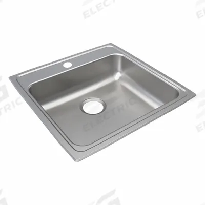 JUST MANUFACTURING Bowl Drop-In Sink: 22 in Overall Lg, 22 in Overall Wd, 6 in Bowl Dp - One-Bowl Counter-Mounted Kitchen & Bar Sinks without Faucets
