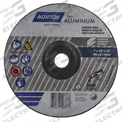 NORTON Depressed Center Wheel: Type 27, 7" x 1/4" x 7/8", Aluminum Oxide, 20 Grit (MPN 66252849377). Key specifications — Series: Norton for Aluminum; Brand: NORTON.
