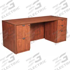 REGENCY Office Desk: Melamine, Cherry, 2 Pedestals, 5 Drawers, 71 in Overall Wd, 29 in Overall Ht (MPN LDPF7135CH). Key specifications — Desktop Material: Melamine; Includes Modesty Panel: Yes; Kit Product Type: Rectangular Office Desk; Desktop Color: Cherry; Brand: REGENCY; Frame Color: Cherry; Frame Material: Melamine; Product Type: Rectangular Office Desk.