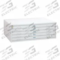 SAFCO PRODUCTS Flat File Cabinet: White, 5 Drawers, 16 1/2 in Overall Ht, 41 1/2 in Overall Dp (MPN 4998WHR). Key specifications — attr988670: Powder Coated; attr988694: Steel; attr988691: Yes; attr988652: SAFCO PRODUCTS; attr988656: White; attr988720: Handle.