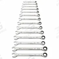 GEARWRENCH Combination Ratcheting Wrench Set: Alloy Steel, Full Polish Chrome, 14 Tools, Std (MPN 86959). Key specifications — attr309581: Full Polish Chrome; attr309580: Alloy Steel; attr309571: No; attr309583: No; attr309587: Yes; attr324931: GEARWRENCH; attr309569: 1/4 in to 1 in.