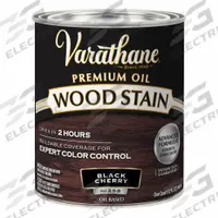 VARATHANE Wood Stain: Wood Stain, Interior, Oil, 1 qt Container Size, Wood, Satin, Black Cherry (MPN 241411H). Key specifications — Brand: VARATHANE; Transparency: Semi-Transparent; Use Location: Interior; Sheen: Satin; Sub-Brand: Varathane; Color: Black Cherry.