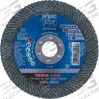 PFERD Flap Disc: Radial, 6" x 7/8", Zirconia Alumina, 40 Grit, Fiberglass Bk, High Density (MPN 67347). Key specifications — Connector Size: 7/8 in; Series: Z SGP CURVE; Brand: PFERD.