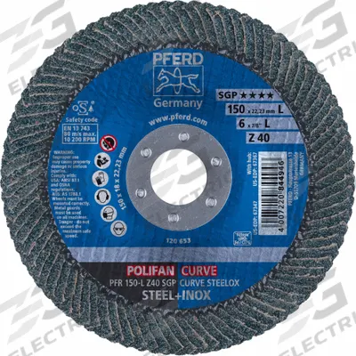 PFERD Flap Disc: Radial, 6" x 7/8", Zirconia Alumina, 40 Grit, Fiberglass Bk - High-Performance Flap Discs for Carbon & Stainless Steel