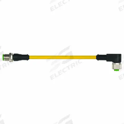 MURRELEKTRONIK Cordset: M12 Male Straight X M12 Female Right Angle, 4 Pins, Yellow, TPE - Double-Ended Cordsets with TPE Jacket for Heaviest-Duty Applications