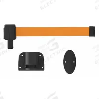 BANNER STAKES Retractable Belt Barrier System: Anchors/Screws, 15 ft Belt Lg, Pattern, Orange (MPN PL4129). Key specifications — Frame Color: Black; Brand: BANNER STAKES; Belt Color: Orange.