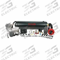 VIAIR CORPORATION Portable Air Compressor: Quiet, Oil Free, 2.5 gal, Horizontal, 0.35 hp, 12V DC (MPN 10003). Key specifications — attr48686: Oil Free; attr48685: 12V DC; attr48689: 0.57 cfm @ 150 psi; attr48678: 22.0 A; attr48688: Pressure Switch; attr48671: VIAIR CORPORATION; attr124308: Quiet (less than 75 dBA).