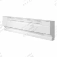 CADET Electric Baseboard Heater: Residential Grade, 375W/500W, Thermostat Not Included, White (MPN 2F500W). Key specifications — Thermostat Included: Thermostat Not Included; Duty Rating: Residential Grade; Housing Style: Conventional; Wattage Output: 375W/500W; Housing Color: White; Voltage: 208/240V AC; Brand: CADET.